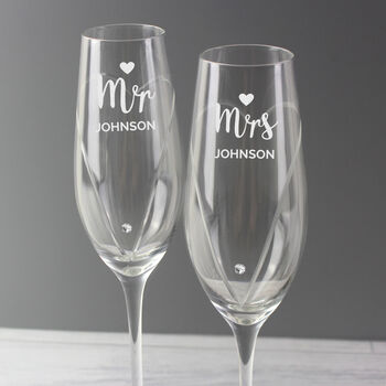 Wedding Toasting Glasses Mr And Mrs Crystal Flutes
