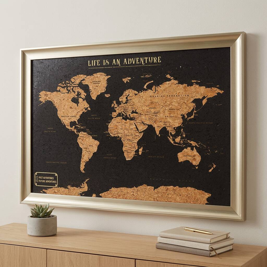 World Travel Map With Pins Cork Board Traveller Gifts