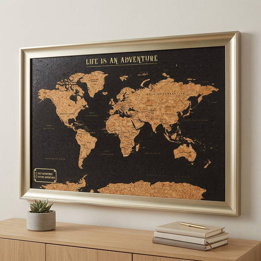 World Travel Map With Pins Cork Board Traveller Gifts