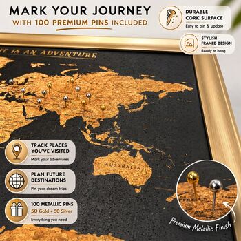 World Travel Map With Pins Cork Board Traveller Gifts