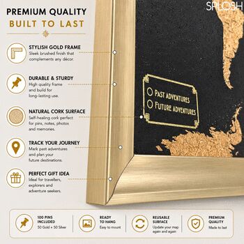 World Travel Map With Pins Cork Board Traveller Gifts