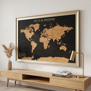 World Travel Map With Pins Cork Board Traveller Gifts